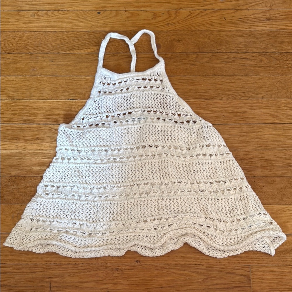 American Eagle Outfitters Cream Asymmetrical Cropped Tank Top